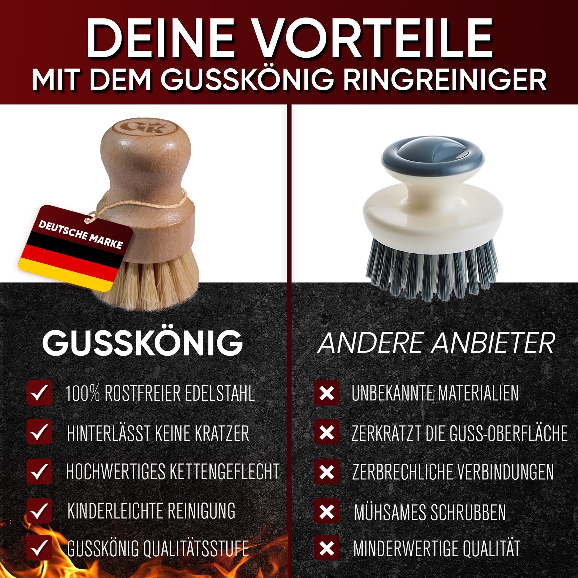 Holz-Spülbürste mit Sisal – schonend für Gusseisen--Gusskönig