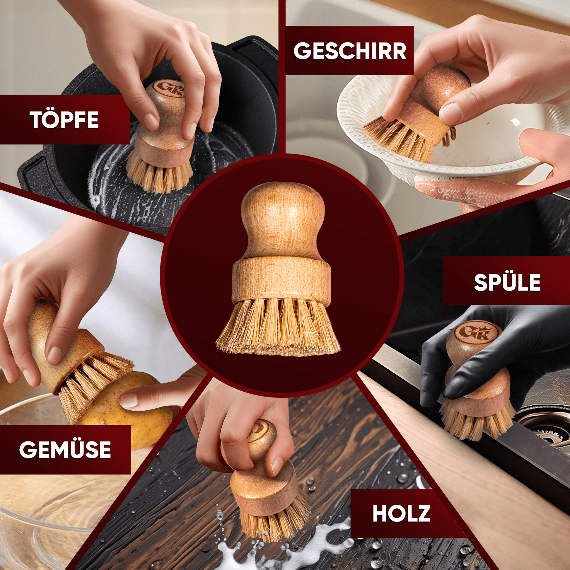 Holz-Spülbürste mit Sisal – schonend für Gusseisen--Gusskönig