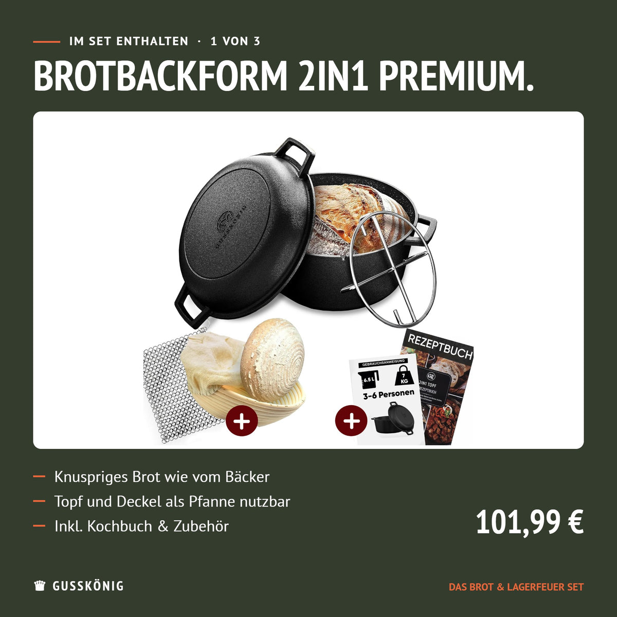 Im Set enthalten: Brotbackform 2in1 Premium