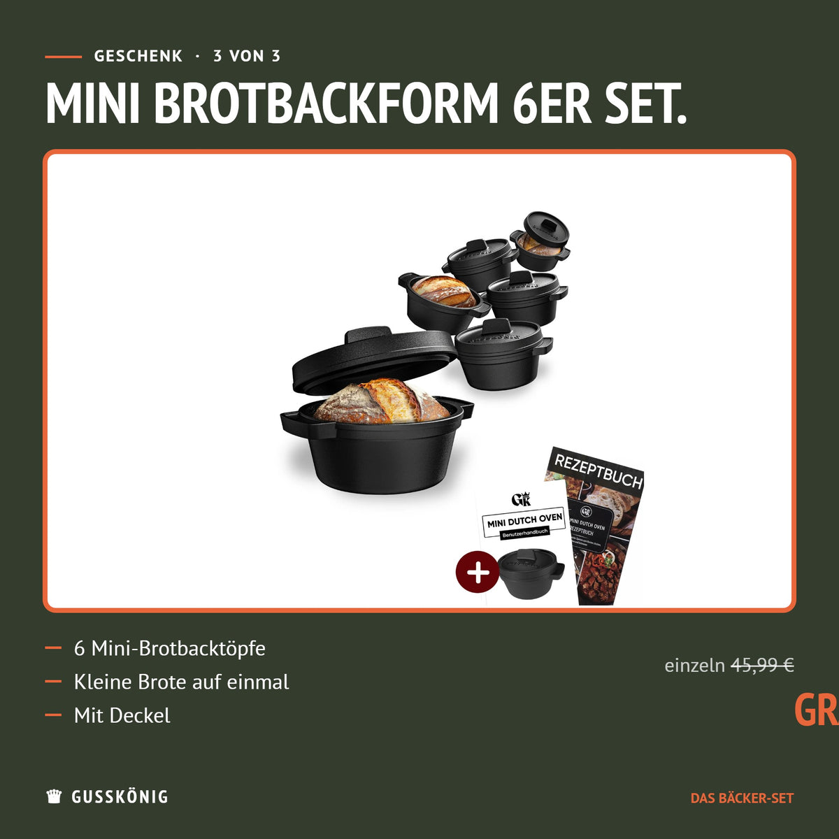 Geschenk im Set: Mini Brotbackform 6er Set