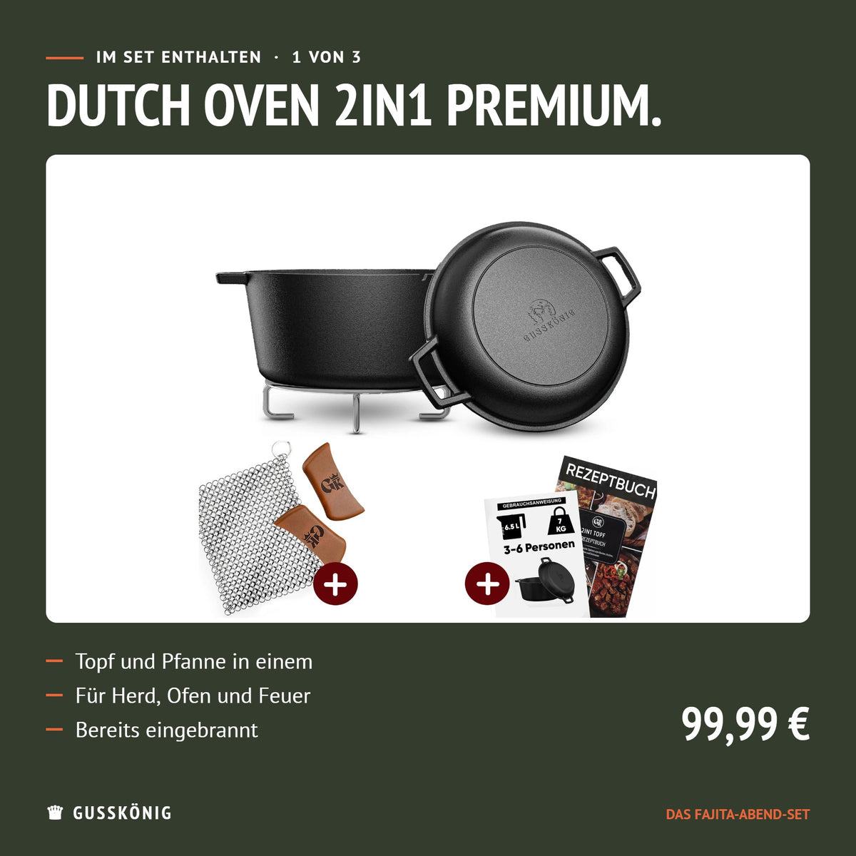 Im Set enthalten: Dutch Oven 2in1 Premium