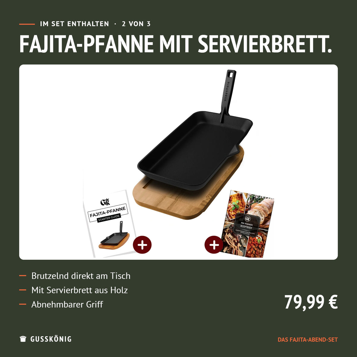 Im Set enthalten: Fajita-Pfanne mit Servierbrett