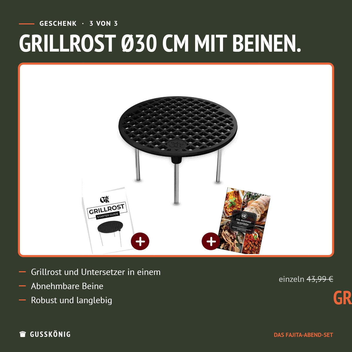 Geschenk im Set: Grillrost Ø30 cm mit Beinen