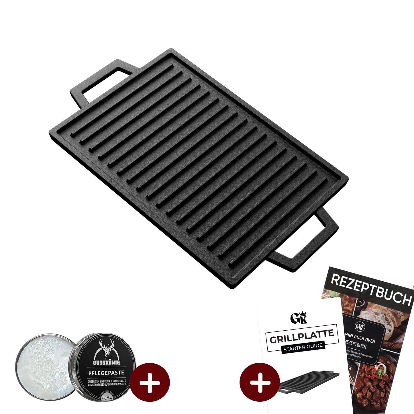 Rechteckige Gusseisen Grillplatte (33 cm)Mit PflegepasteGusskönig