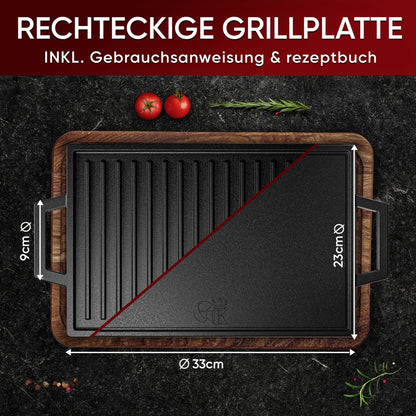 Rechteckige Gusseisen Grillplatte (33 cm)Ohne PflegepasteGusskönig