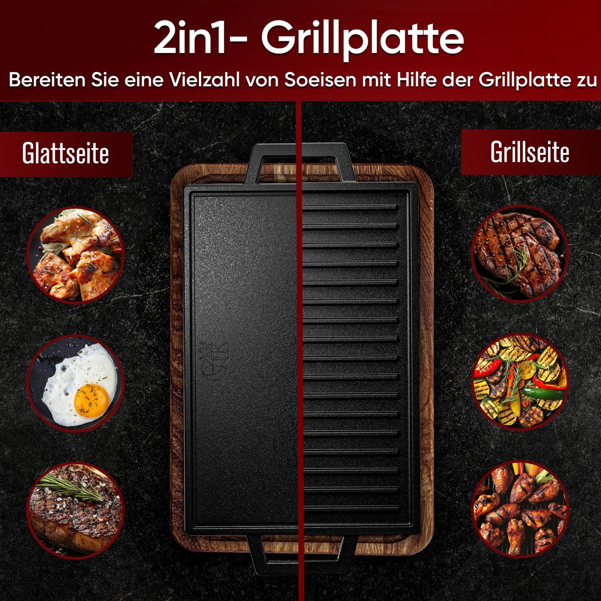 Rechteckige Gusseisen Grillplatte (33 cm)Ohne PflegepasteGusskönig