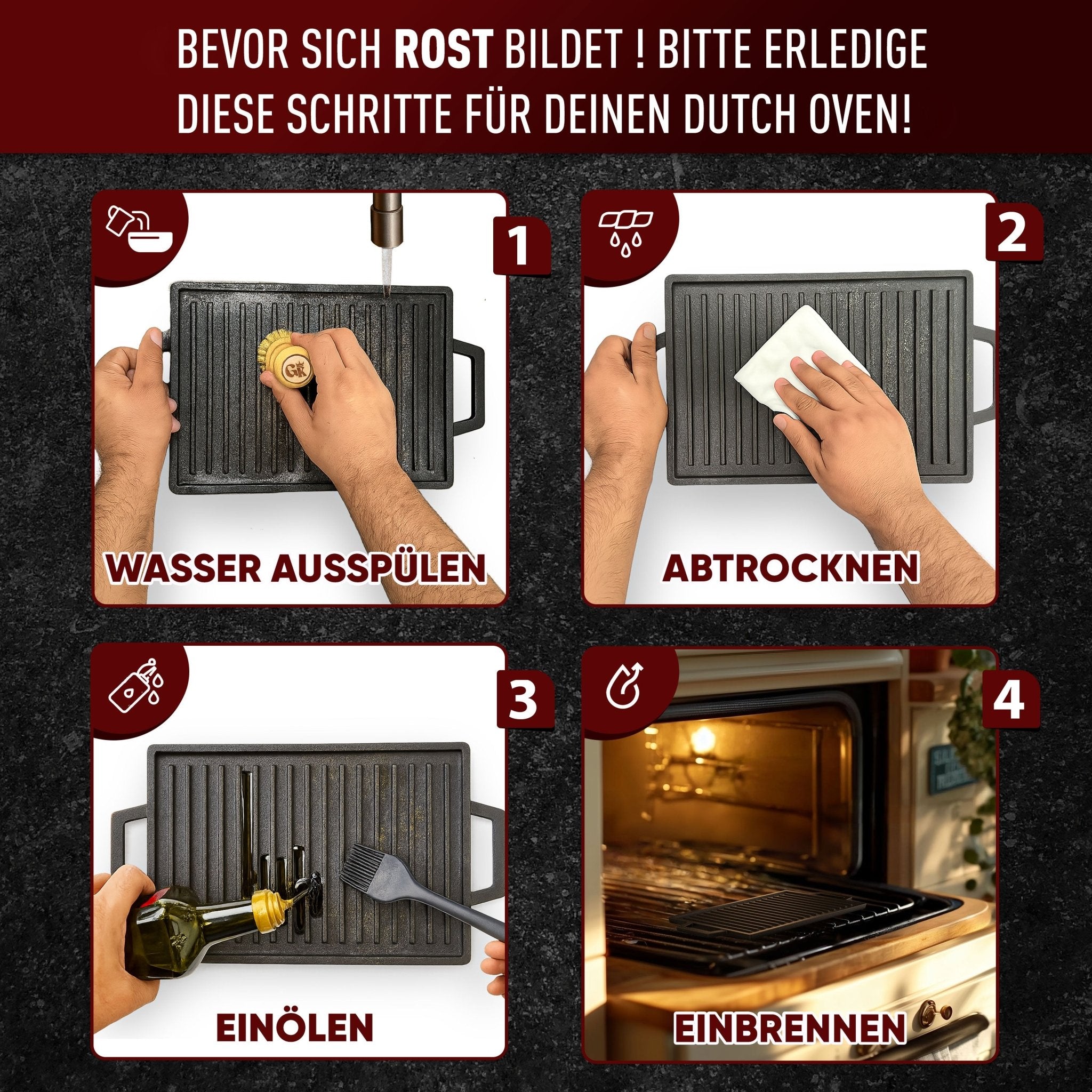 Rechteckige Gusseisen Grillplatte (33 cm)Ohne PflegepasteGusskönig