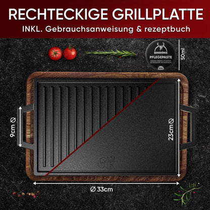 Rechteckige Gusseisen Grillplatte (33 cm)Mit PflegepasteGusskönig