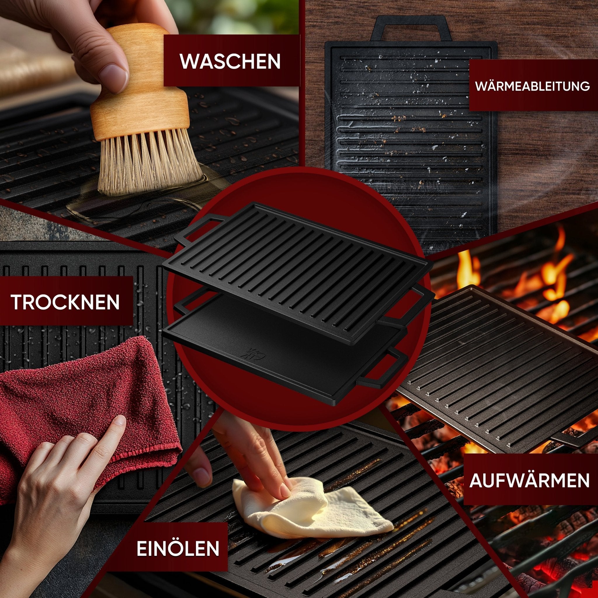 Rechteckige Gusseisen Grillplatte (33 cm)Mit PflegepasteGusskönig