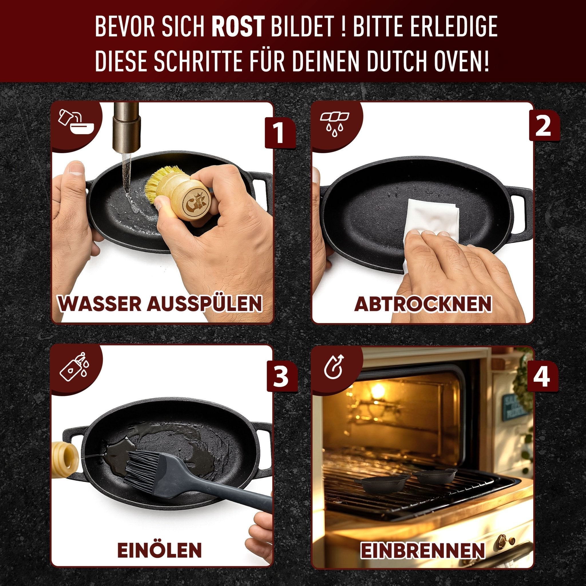 Servierpfannen Set – 6 ovale GusseisenpfännchenMit PflegepasteGusskönig
