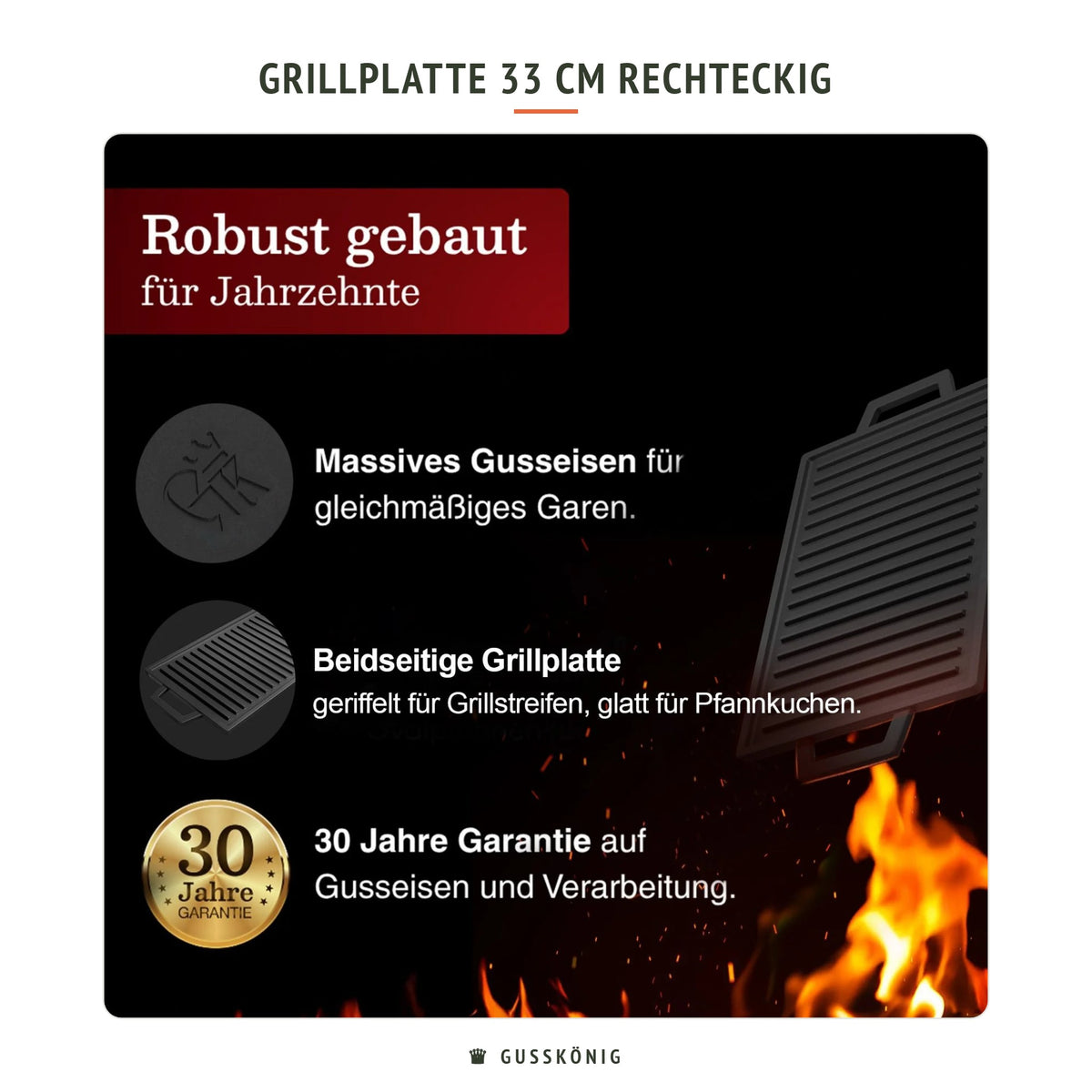 Gusskönig Grillplatte 33 cm rechteckig