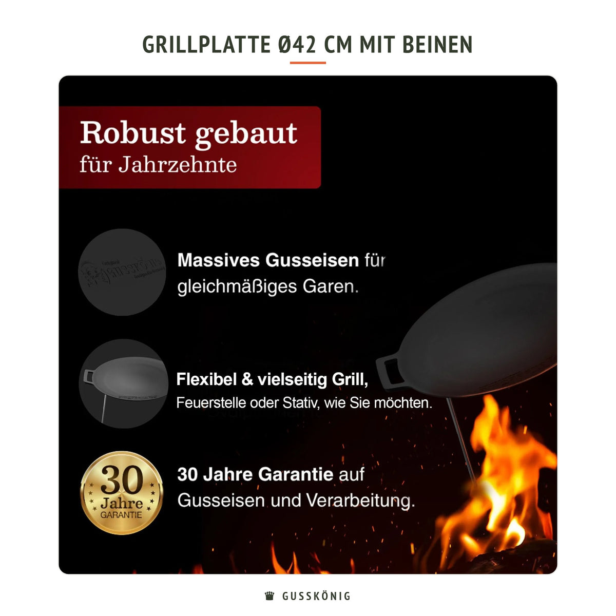 Gusskönig Grillplatte Ø42 cm mit Beinen