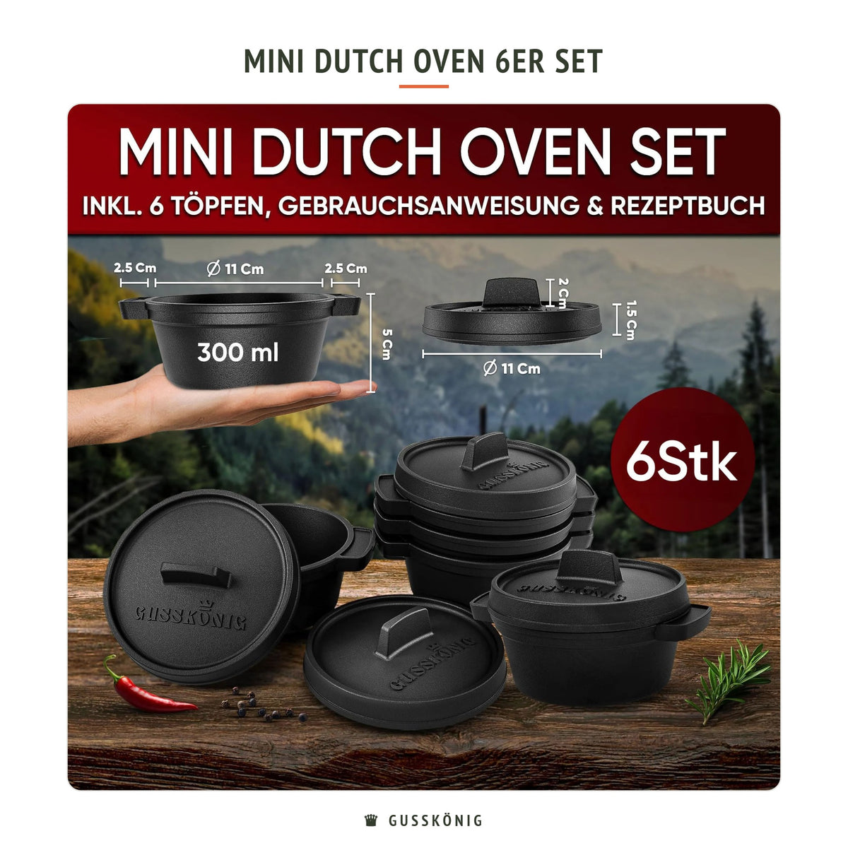Gusskönig Mini Dutch Oven 6er Set
