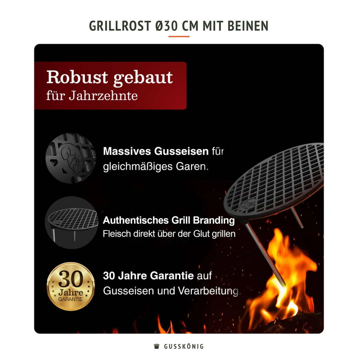 Gusskönig Grillrost Ø30 cm mit Beinen